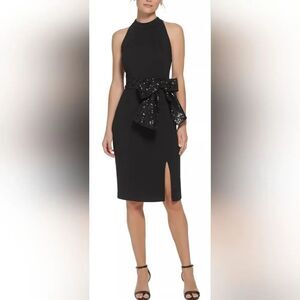 ELIZA J Women's Sequin-Bow Sleeveless Sheath Dress NWT size 2 black